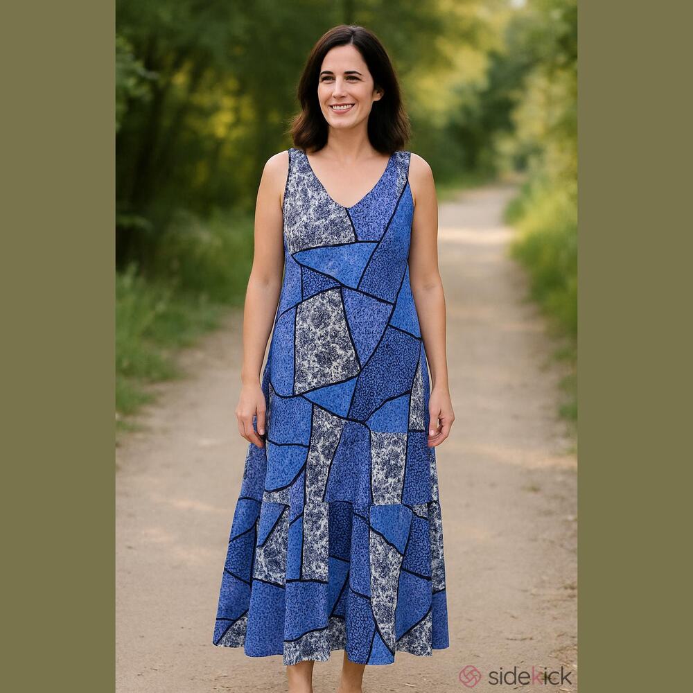 Kaiya Designs Womens Dress Size XXS‎ Serene Manning Blue Patchwork Sundress NEW